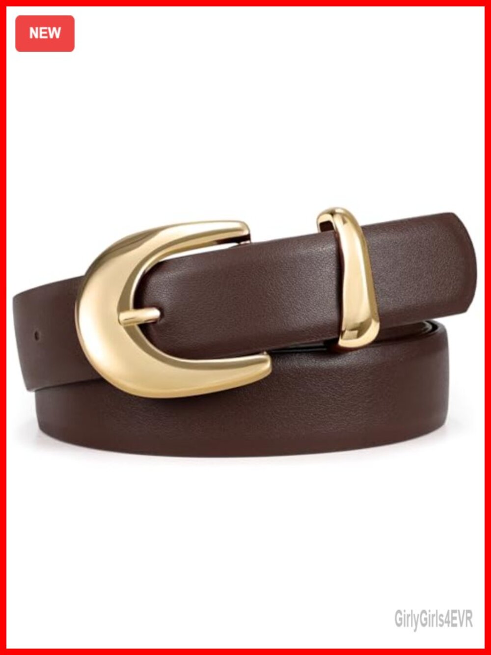 Women's PU Leather Belt Skinny Gold Buckle Jeans Pants